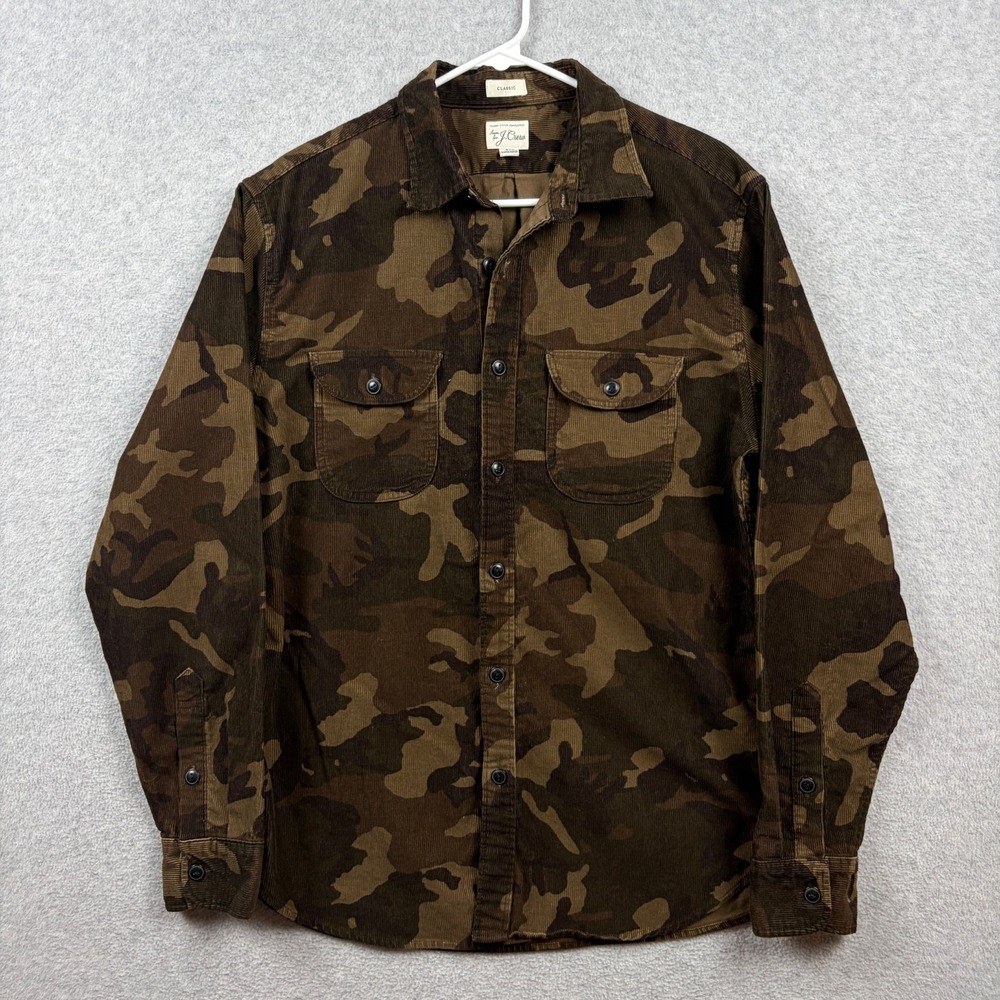 J Crew Shirt Men Medium Camo Pinwale Corduroy Two Pocket Cotton Cateye Workshirt
